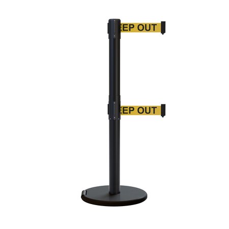 MONTOUR LINE Retractable Belt Dbl Roller Stanchion, 2.5ft Black Post  9ft. Danges ME630D-BK-DANGEYB-90